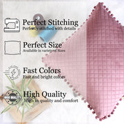 Both Side with PomPom Quilted Velvet Cushion Cover (Set of 5), Peach